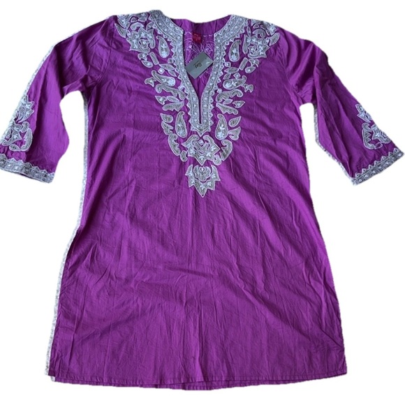 Raj Imports India Embroidered Tunic Side Slit Blouse Cotton Purple Medium - Picture 1 of 10